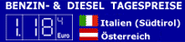 Tagesaktuelle Benzin- und Dieselpreise von Oesterreich und Italien (Suedtirol)